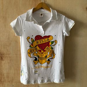 Y2K Ed Hardy White Polo Shirts