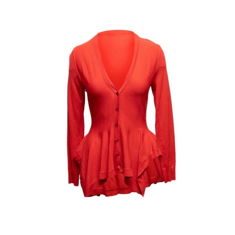 Alexander McQueen Wool Peplum Cardigan Red, foto 6