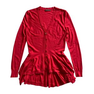 Alexander McQueen Wool Peplum Cardigan Red