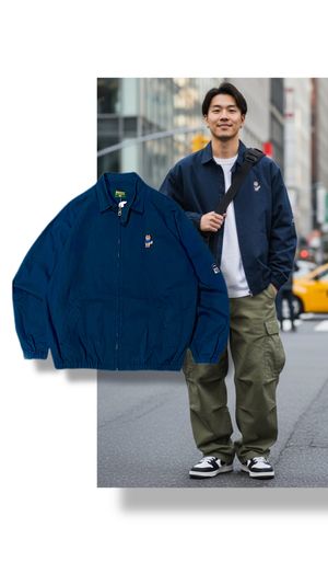 RACCU by TAKEASY Navy Canvas Zip Eimbordery Character Britis