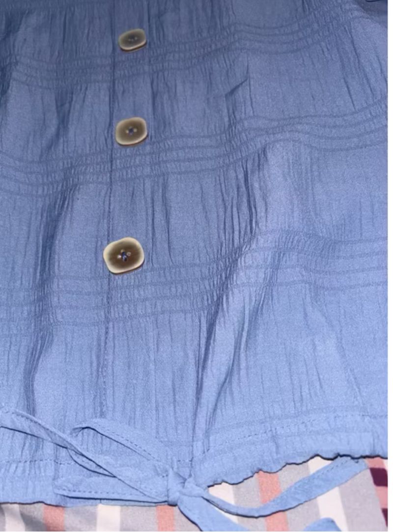 Blouse Biru Pinggang Serut Lengan Pendek Balon, foto 4