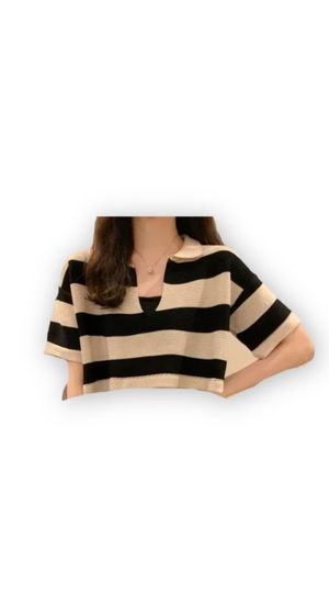 Stripped short crop top / knit / casual
