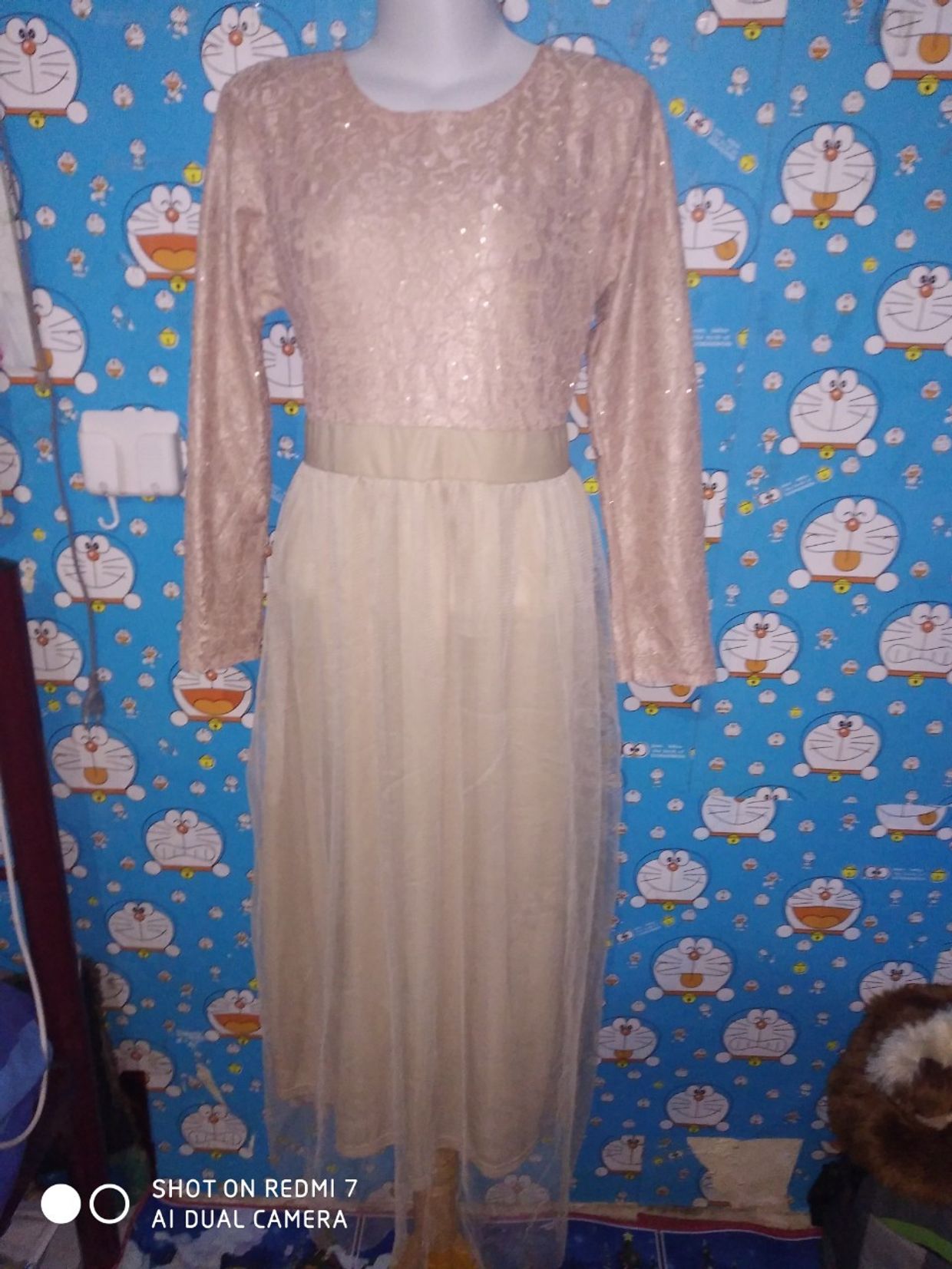 Vintage Prom dress Wanita tan brown