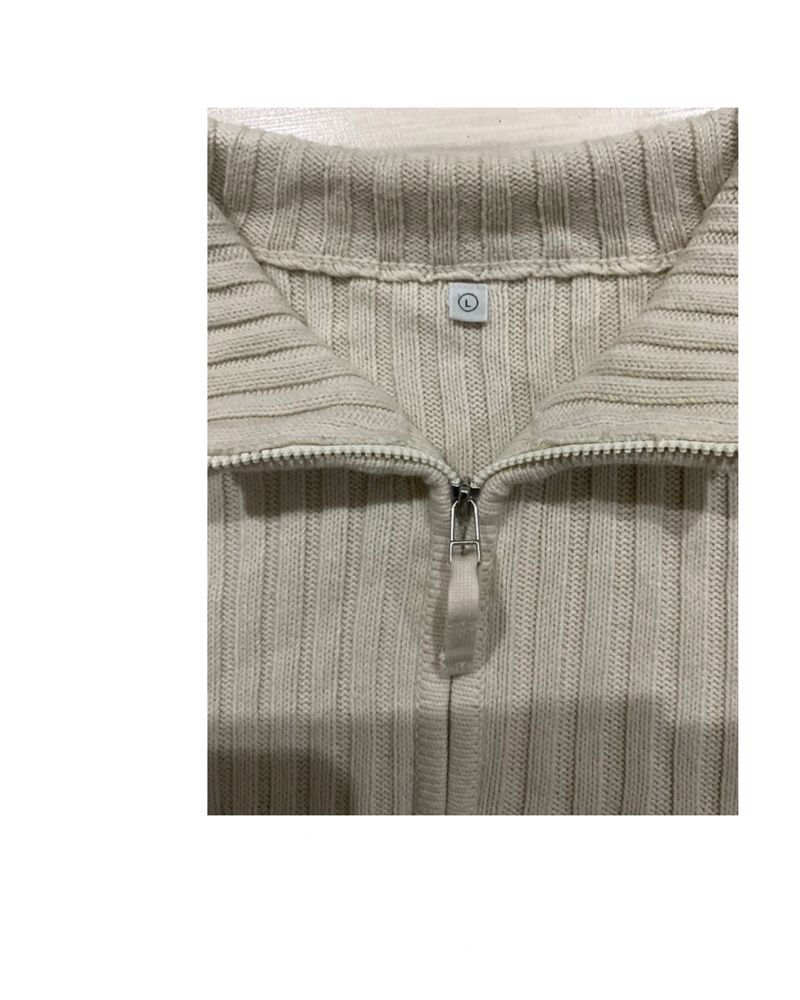 Uniqlo – Ribbed Half-Zip Knit Sweater (Beige), foto 6