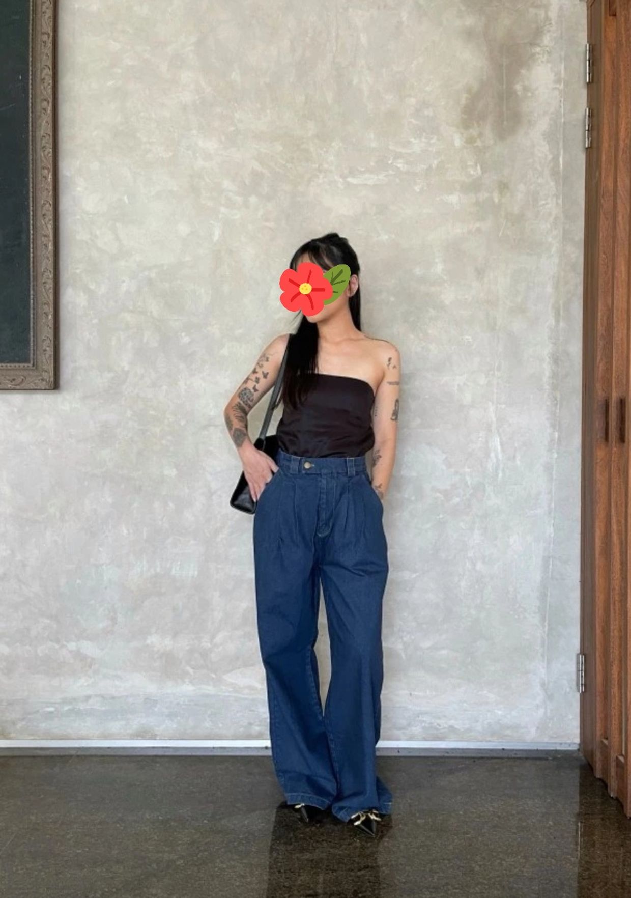 Streetwear Minimalist Wide leg jeans Wanita navy