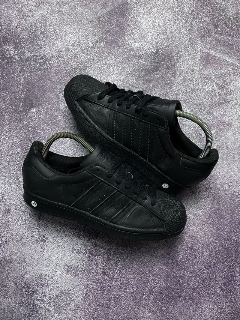 RARE Adidas Superstar Leather Triple Black Full Black