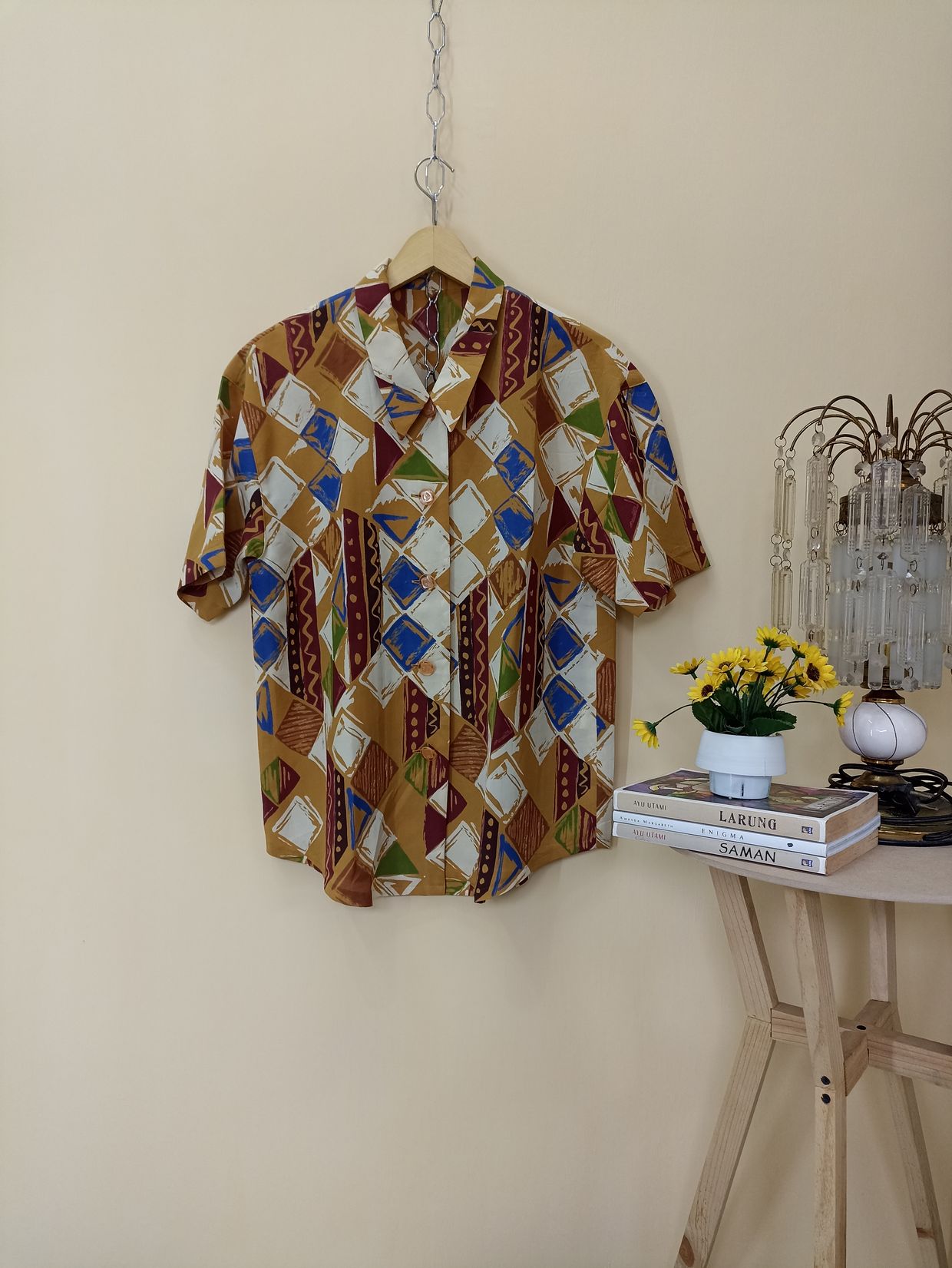Vintage Luxury Shirt Wanita green orange blue yellow