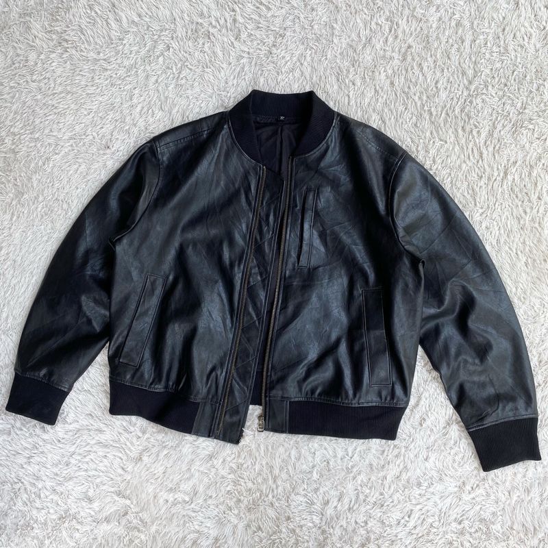 GU Leather Touch Blouson Wide Bomber Boxy Jacket Black, foto 8