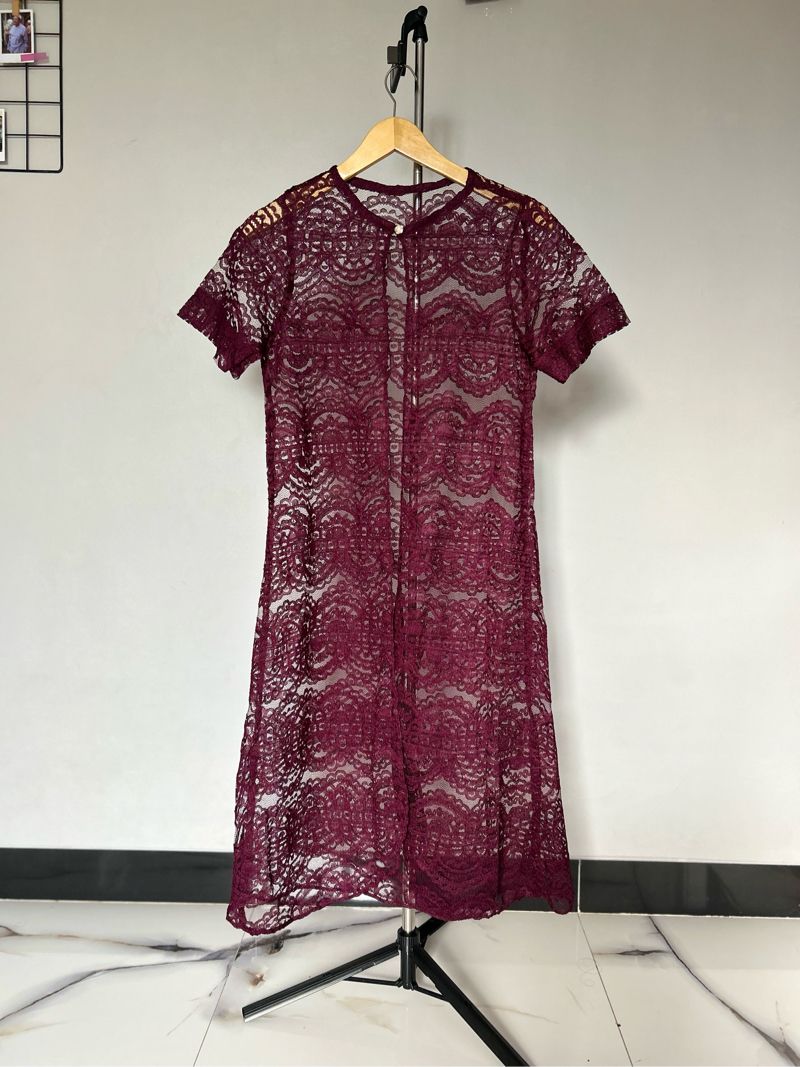 midi dress brukat maroon, foto 7