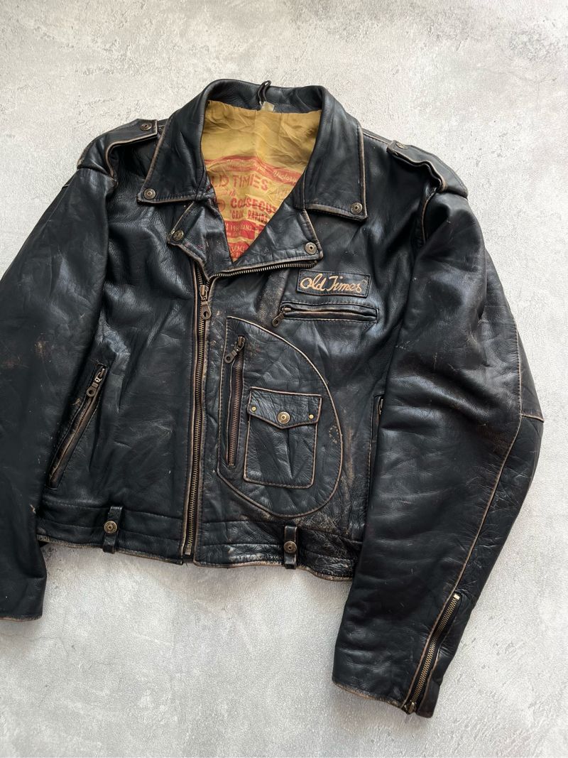 Vintage Biker Leather jacket Pria black brown, foto 2