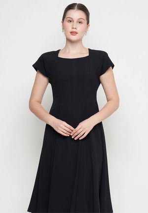 Black formal dress with shoulder pad