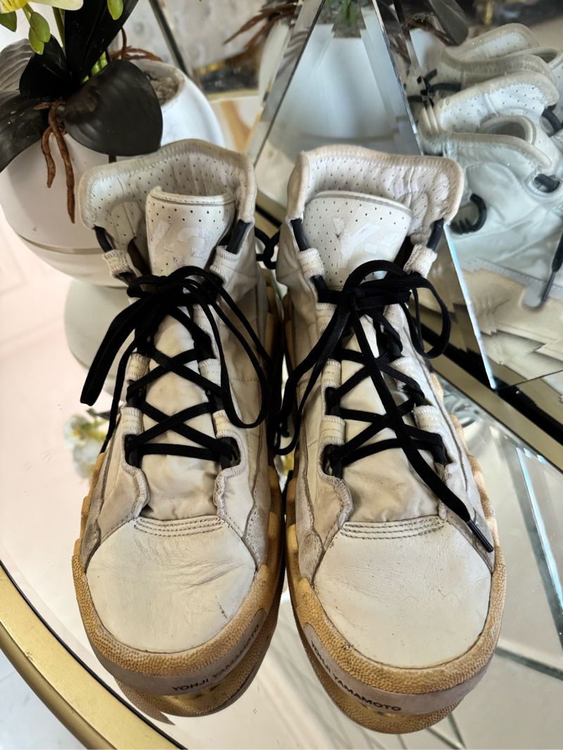 Adidas Y-3 Kasabaru High Top Sneakers in White Nylon