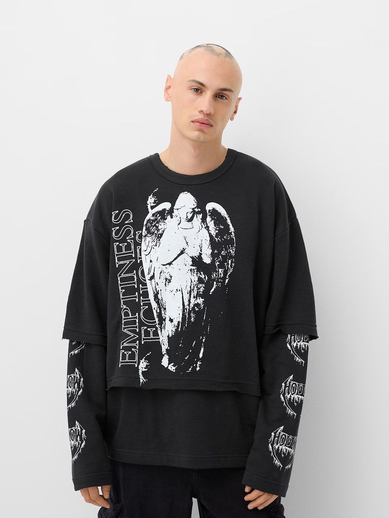 BERSHKA Double Sleeve Printed Sweater, foto 6