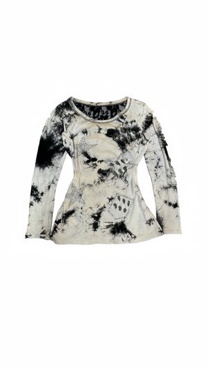 Tie Dye Longsleeve with Rhinestone Star & Slash Detail