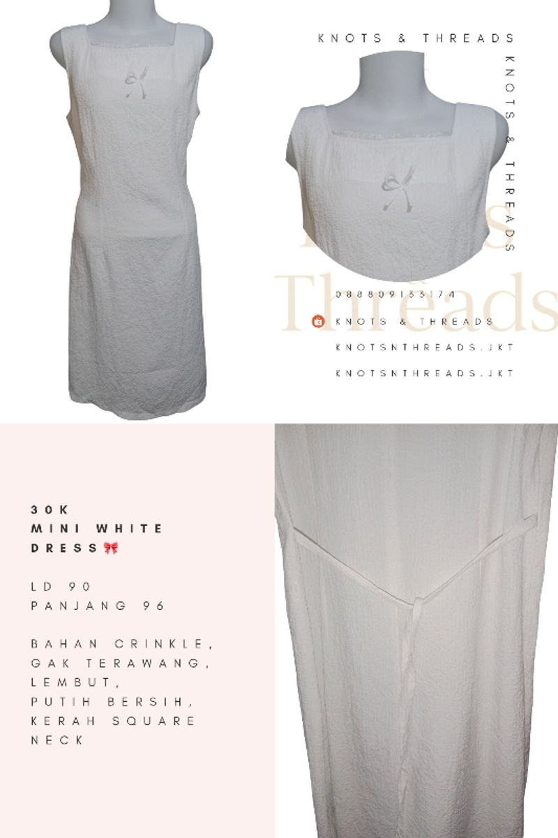 Mini White Dress Crinkle Square Neck – Simple Elegant, Casua, foto 2