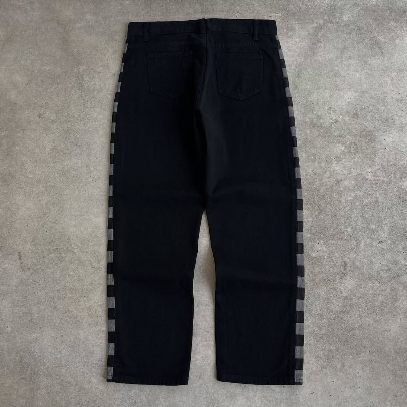 Basic tape checkerboard longpants black jeans, Regular Strai, foto 6