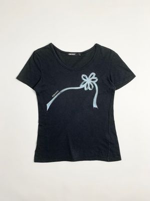 Y2k DKNY Tee With Flower Art Graphic 2000s