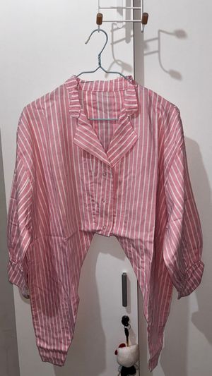 Kemeja Atasan Salur Pink