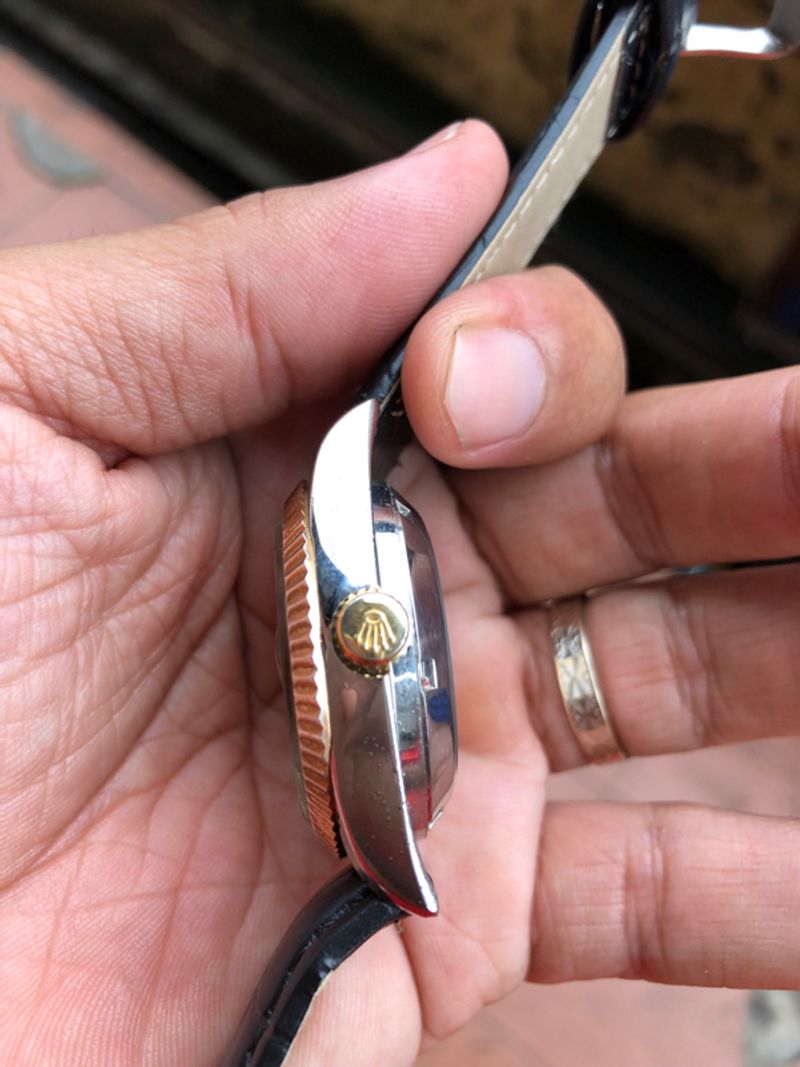 Jam tangan pria automatic stenlis steel vintage strap kulit, foto 3