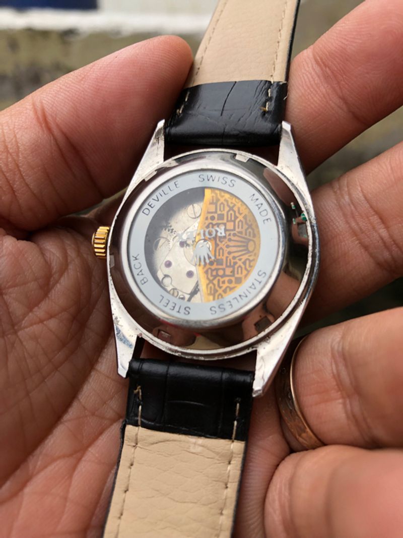 Jam tangan pria automatic stenlis steel vintage strap kulit, foto 6