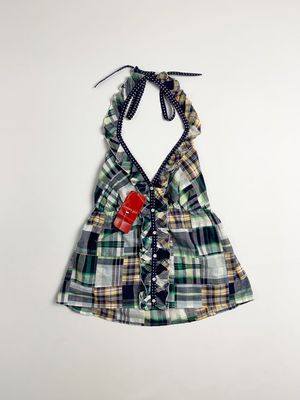 Y2k Tommy Girl Halter Neck Plaid Ruffle Multifabric