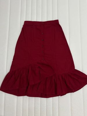 MIDI SKIRT RUFFLE RED