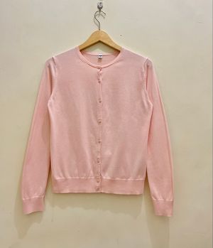 Cardigan Uniqlo UV soft pink baby pink oneck basic