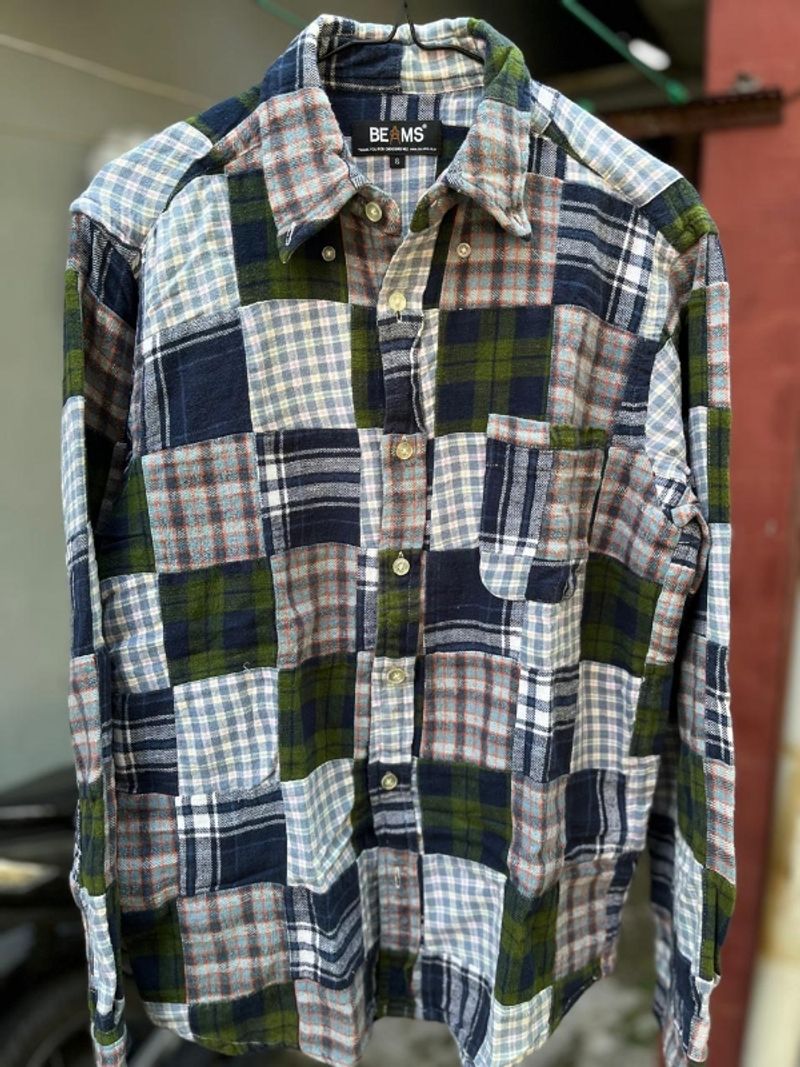 Kemeja flanel patch work by beams japan, foto 4