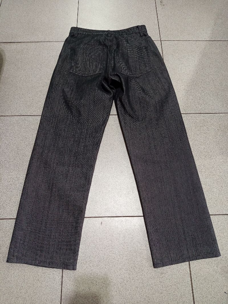 Baggy Jeans One Button, Abu Gelap, MULUS!, foto 3