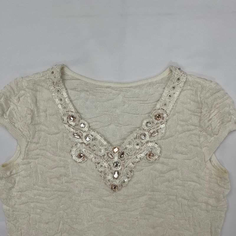white knit beaded top, foto 2