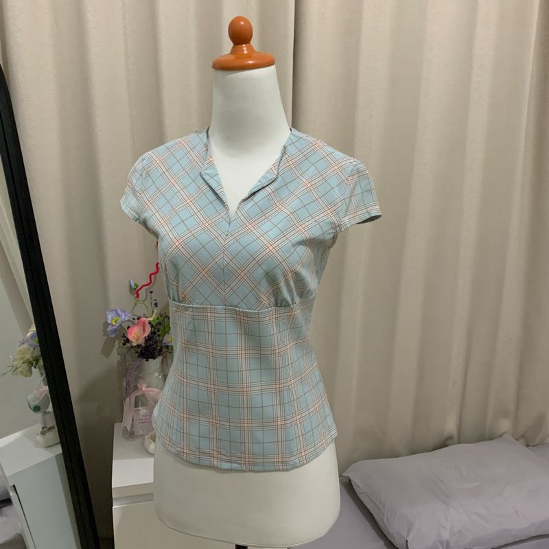 Vintage Pink Blue Plaid Top, foto 2