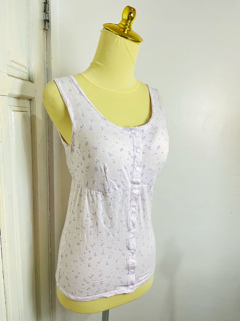 Lilac Floral Button Down Sleeveless Tanktop Bra, foto 3