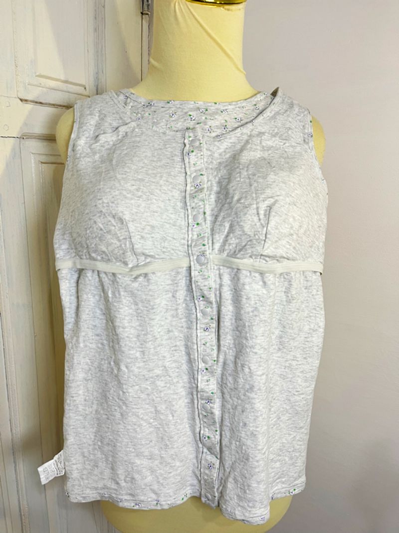 Grey Floral Button Down Sleeveless Tanktop Bra, foto 6