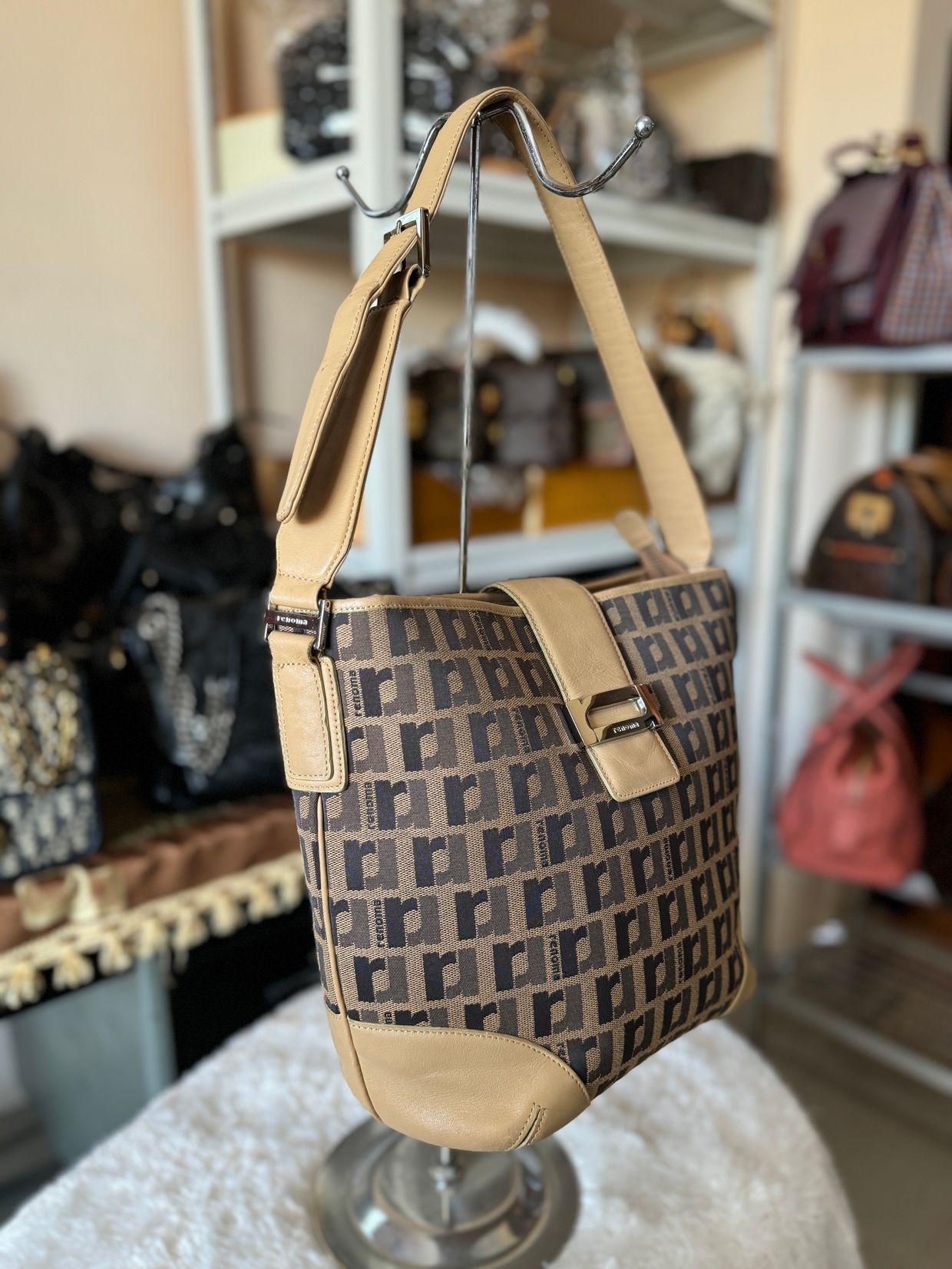 Vintage Y2K Hobo bag Wanita tan brown cream