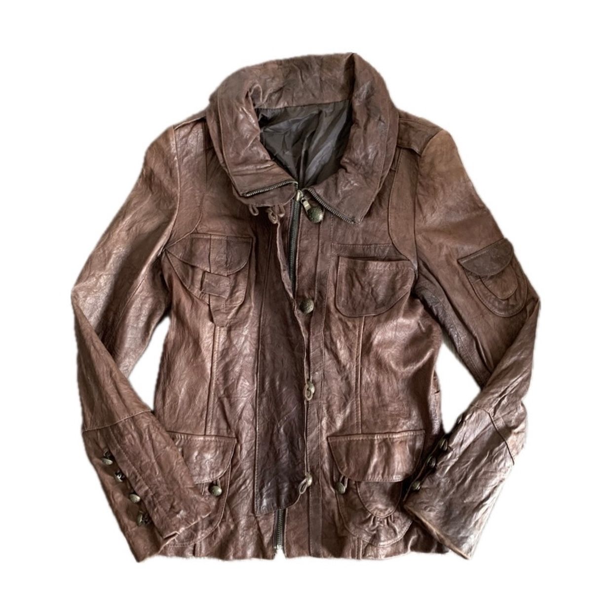 Vintage Casual Leather jacket Wanita brown