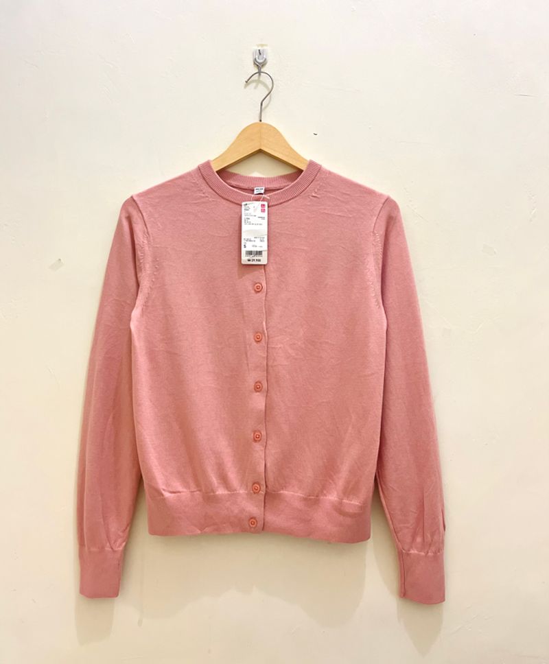 Cardigan Uniqlo pink salem oneck basic, foto 2