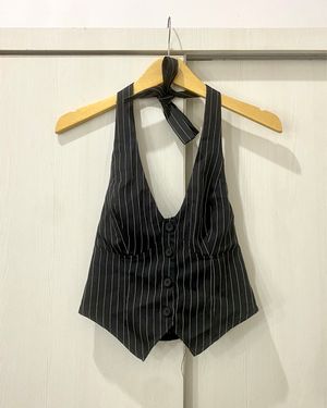 Halterneck Shein Tanktop Salur Wanita
