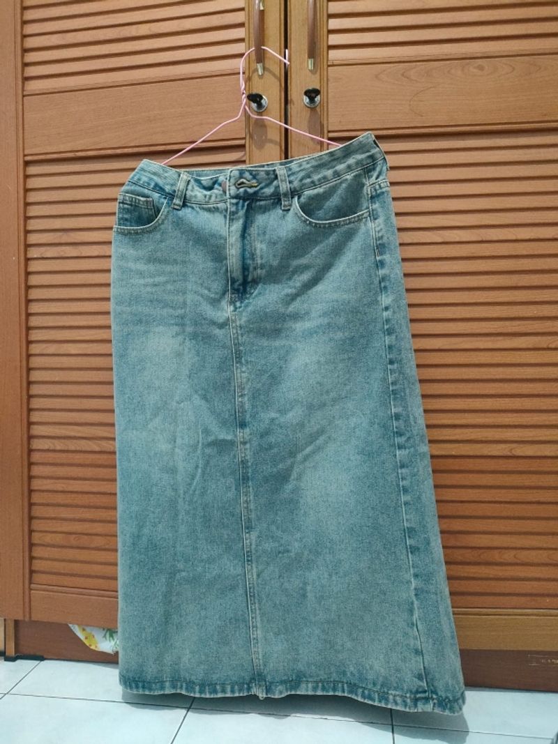 Biru Retro A-Line highwaist Rok Jeans, foto 2