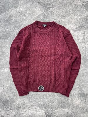 Sweater Uniqlo Cableknit Rajut Full Kepang Burgundy