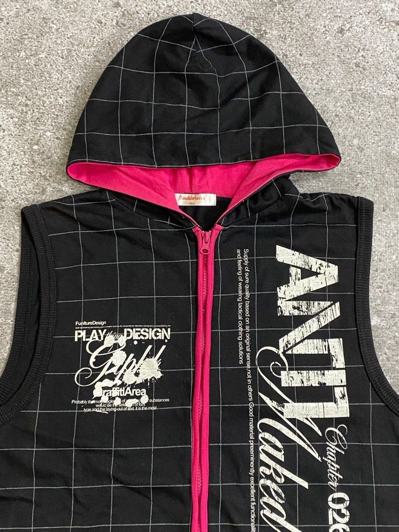 Double focus poem plaid zip hoodie, foto 3