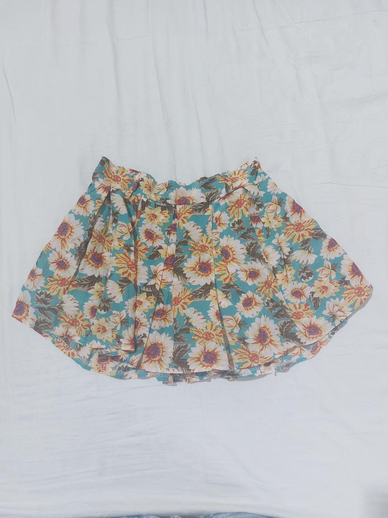 Cottagecore Vintage Skirt Wanita green orange