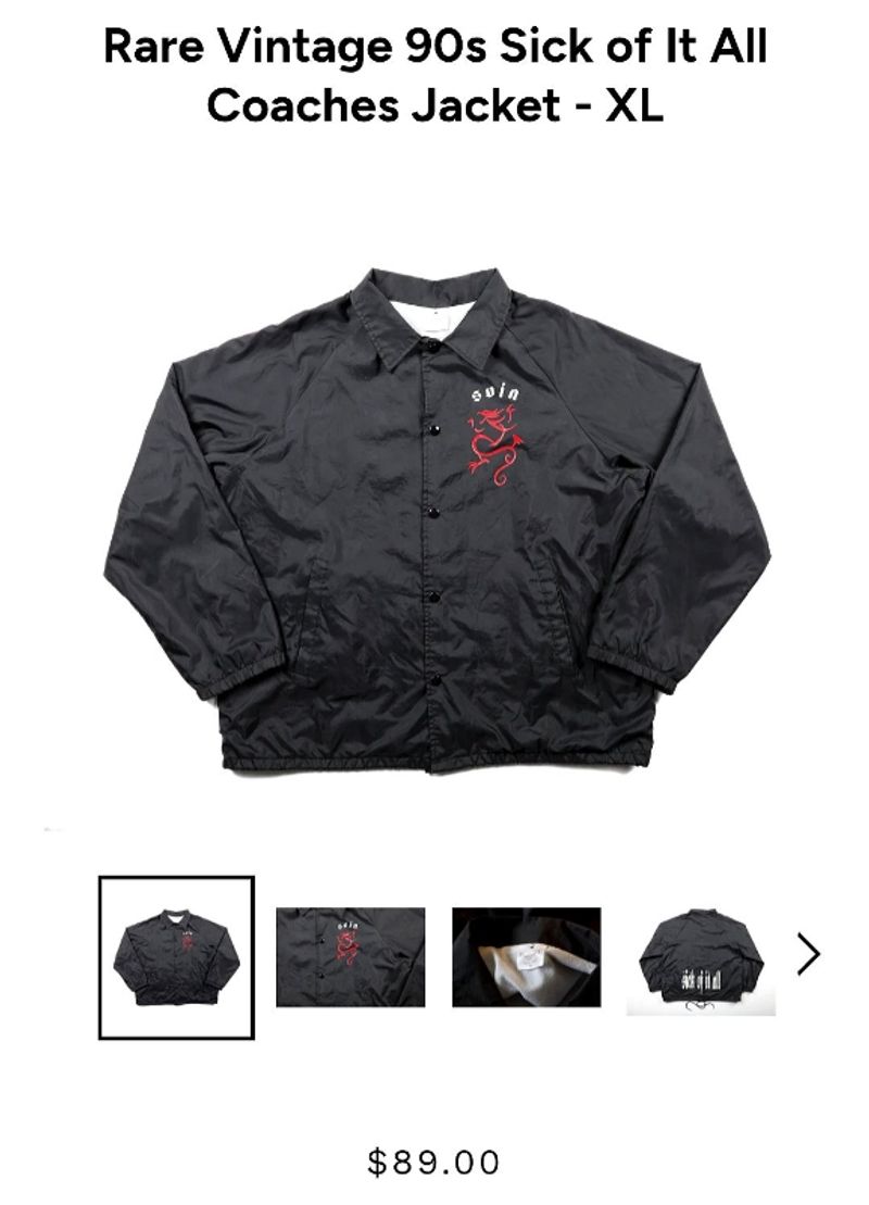 Vintage 90s Sick of It All Coaches Jacket - Preloved