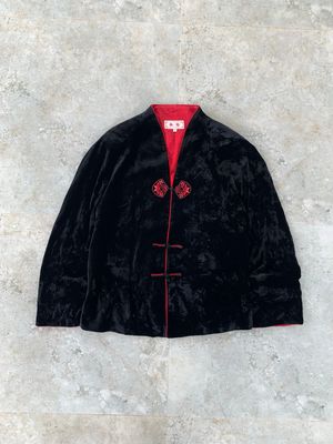 Qin Yi Black Oriental Velvet Cheongsam Cardigan