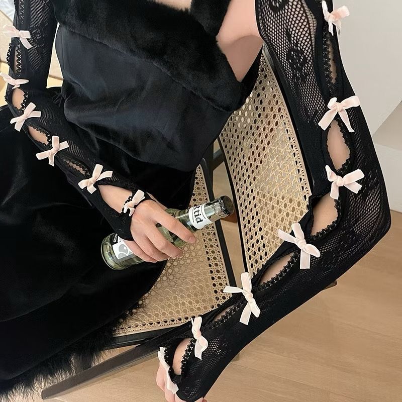Women's Lace Fingerless Ribbon Gloves, foto 2