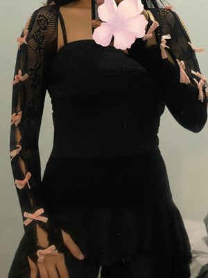 Women's Lace Fingerless Ribbon Gloves