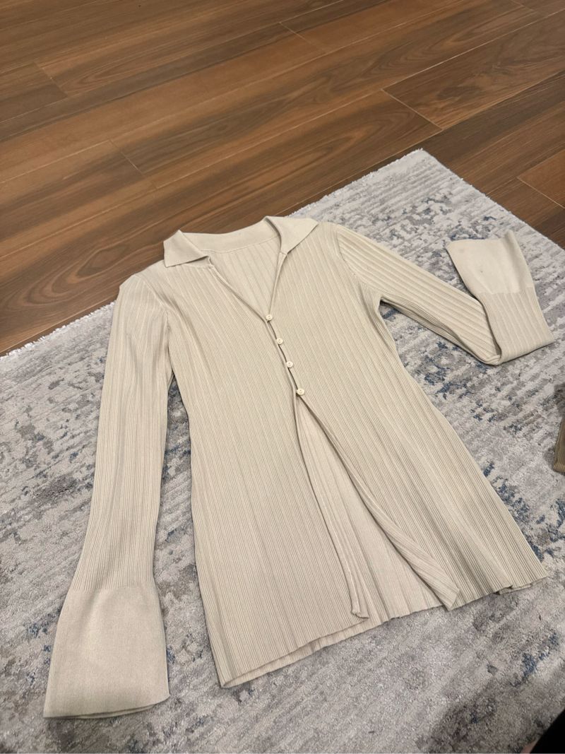 Cream Long Sleeve Knit Shirt, foto 4