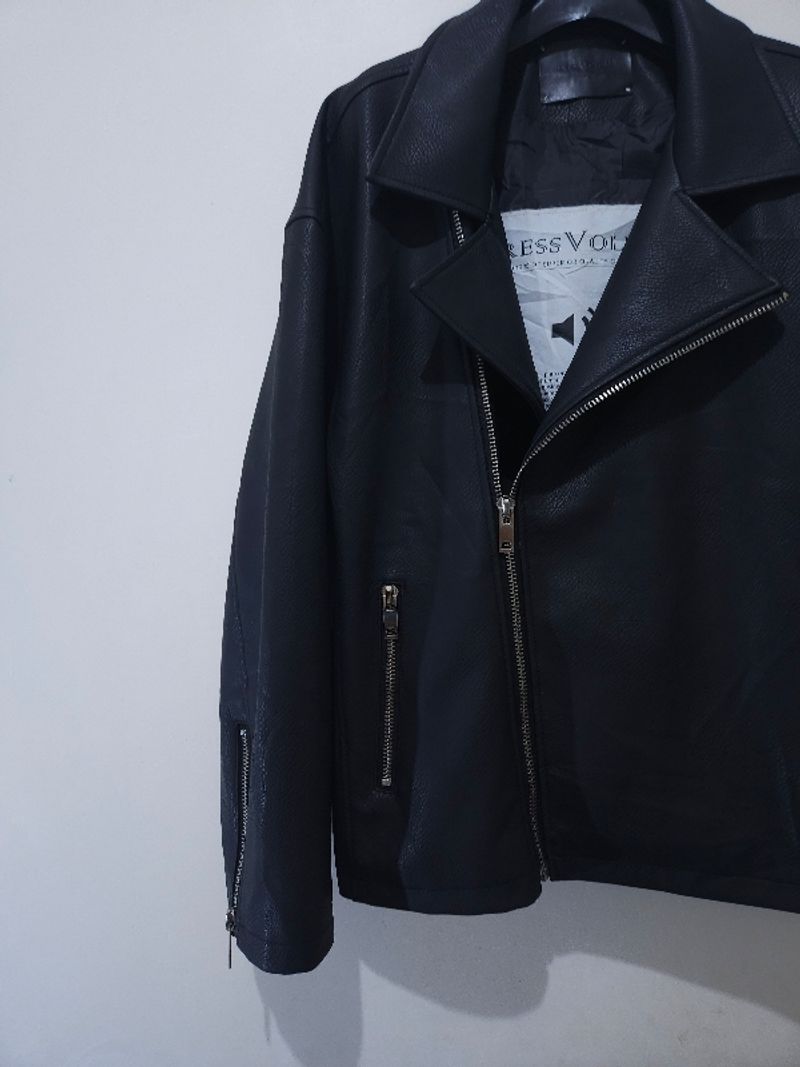 Biker jaket ramones kulit sintetis, foto 3