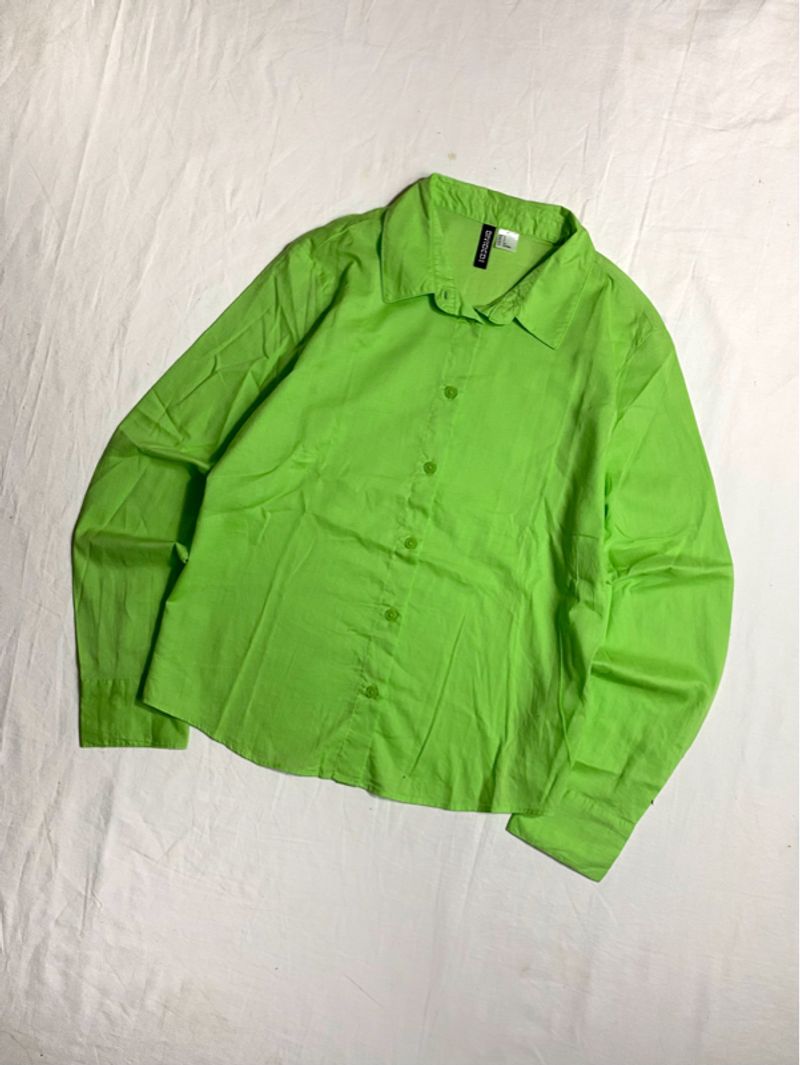 Kemeja H&M Devided Green Casual Shirt Basic Color Reguler Fi, foto 3