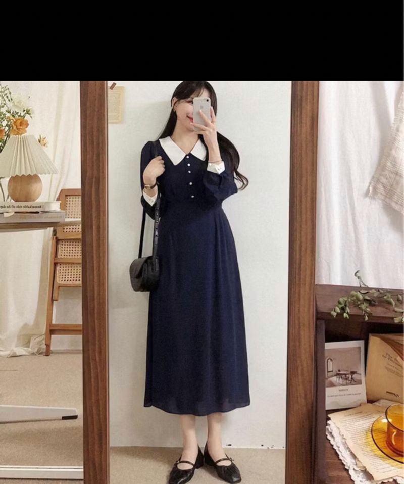 Korean vintage dress navy, foto 3