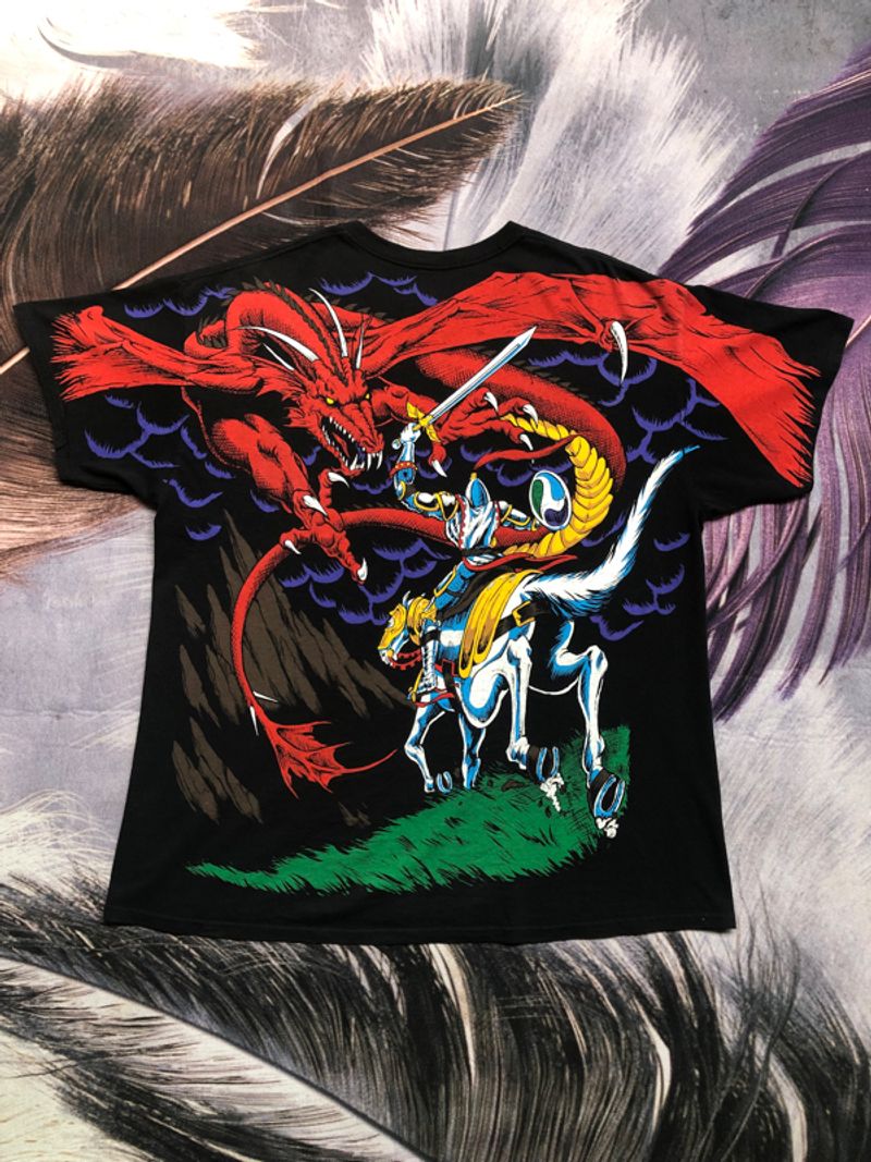 Kaos Liquid Blue Red Dragon Fantasy AOP, foto 2